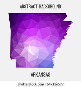Arkansas map in geometric polygonal,mosaic style in violet shades.Abstract tessellation,modern design background,low poly. Vector illustration.