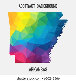 Arkansas map in geometric polygonal,mosaic style in rainbow colors.Abstract tessellation,modern design background,low poly. Vector illustration.