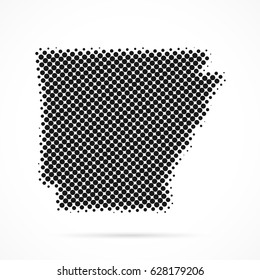 Arkansas map in halftone. Dotted illustration isolated on a white background.
Vector illustration.