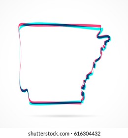 Arkansas Map hand drawn with blue and pink highlighters, isolated on a blank background.
Vector illustration, easy to edit, manipulate, resize or colorize.