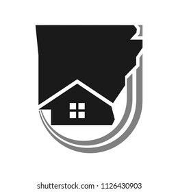arkansas map with home symbol. vector logo.