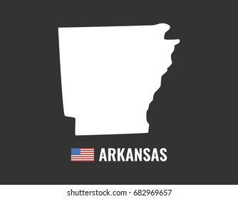 Arkansas map isolated on black background silhouette. Arkansas USA state. American flag. Vector illustration.