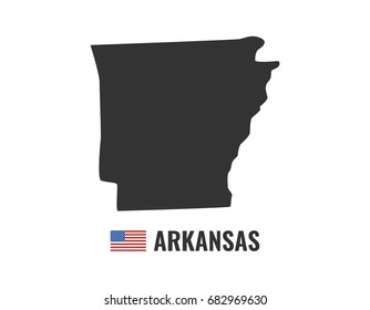 Arkansas map isolated on white background silhouette. Arkansas USA state. American flag. Vector illustration.