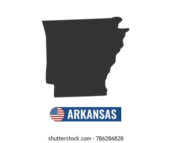 Arkansas map isolated on white background silhouette. Arkansas USA state. American flag. Vector illustration.