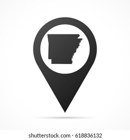 Arkansas Map on location pin. Map pointer isolated on a white background.
Conceptual vector illustration.