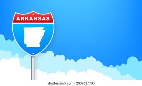 Arkansas map on road sign. Welcome to State of Arkansas. Vector illustration.