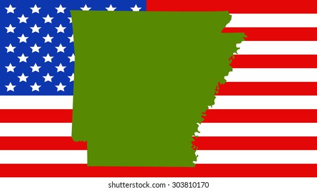 Arkansas map on a vintage american flag background
