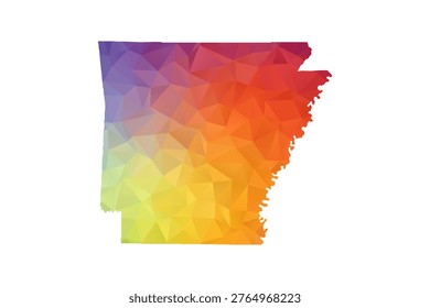 Arkansas Map - Polygon Style Vector Illustration in Rainbow Gradient, Low Poly Multicolor Geometric Design, Isolated on White Background, Suitable for Reports, and Creative Projects.