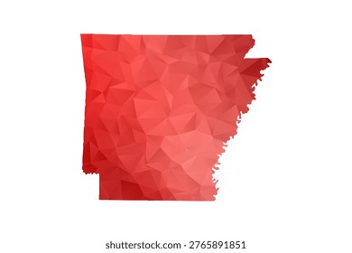 Arkansas Map - Polygon Style Vector Illustration in Red Gradient, Low Poly Geometric Design, Isolated on White Background, Perfect for Infographics, Reports, and Educational Materials.
