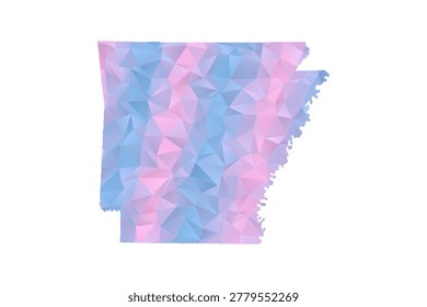 Arkansas Map - Polygon Style Vector Illustration in Pastel Blue and Pink Gradient, Low Poly Geometric Design, Isolated on White Background for Infographics and Education.