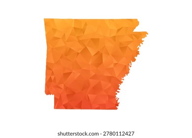 Arkansas Map - Polygon Style Vector Illustration in Orange Gradient, Low Poly Geometric Design, Isolated on White Background for Infographics and Education.