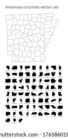 Mapa de Arkansas con formas de regiones. Mapa vectorial en blanco del estado de EEUU con condados. Fronteras del estado de estados unidos para su infografía. Ilustración vectorial.