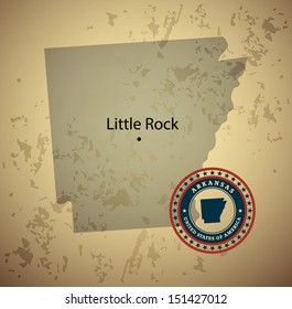 Arkansas map with stamp vintage vector background