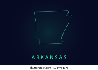 Arkansas Map- State of USA Map International vector template with thin black outline or outline graphic sketch style and Green color isolated on dark background - Vector illustration eps 10