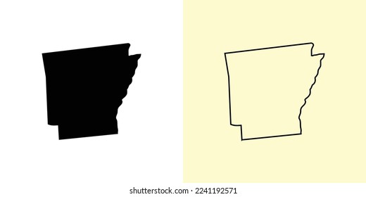 Arkansas map, United States (USA), Americas. Filled and outline map designs. Vector illustration