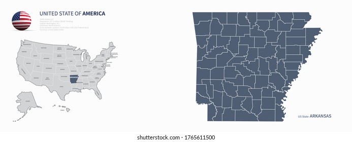 arkansas map. u.s. states vector map of arkansas. us states map. 