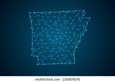 Arkansas Map - USA Map mash line and point scales on blue technology background. Wire Frame 3D mesh polygonal network line, design sphere, dot and structure -  Vector illustration eps 10