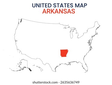 Arkansas map of USA state. Arkansas map vector illustration. Arkansas vector map on white background.