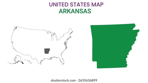Mapa do Arkansas do estado dos EUA. Ilustração vetorial do mapa de Arkansas. Mapa vetorial do Arkansas sobre fundo branco.
