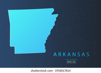 Arkansas Map - USA, United States of America map, World Map International vector template with 3d, gradient blue color and stars isolated on galaxy background - Vector illustration eps 10