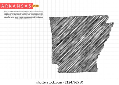 Arkansas Map - USA, United States of America Map template with black outline graphic sketch and old school style isolated on white grid background - Vector illustration eps 10