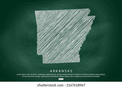 Arkansas Map - USA, United States of America Map vector template with white outline graphic sketch and old school style  isolated on Green Chalkboard background - Vector illustration eps 10