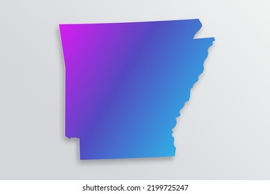 Arkansas Map - USA, United States of America Map vector with 3D, paper style including shadow and Gradient blue, purple color on grey background for design, infographic - Vector illustration eps 10