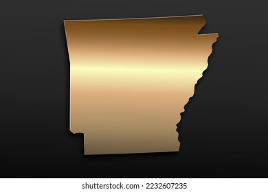 Arkansas Map - USA, United States of America Map vector template with 3D, gold luxury style including shadow on black background for design, education, website - Vector illustration eps 10