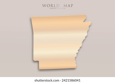 Arkansas Map - USA, United States of America Map vector template with 3D, gold luxury design including shadow on bright background for design, education, website - Vector illustration eps 10