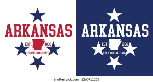 arkansas the Natural state with state map establish year 1836 patriot usa flag color tone hometown pride theme background for t-shirt printing souvernir template notebook website cover vector eps.