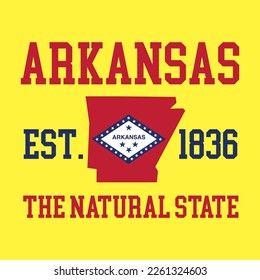 arkansas the Natural statewith establishment year 1836 patriot usa flag color tone hometown pride theme background for t-shirt printing souvernir template notebook website cover vector eps. 