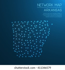 Arkansas network map. Abstract polygonal US state map design. Internet connections vector illustration.