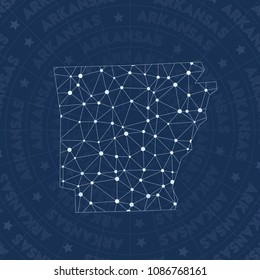 Arkansas network style US state map. Remarkable space style, modern design for infographics or presentation.