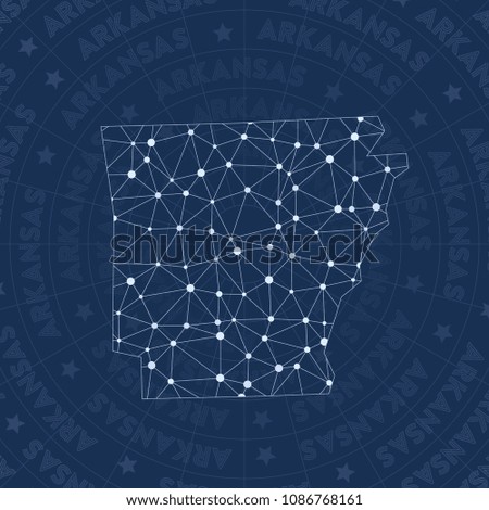 Arkansas network style US state map. Remarkable space style, modern design for infographics or presentation.