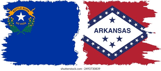 Arkansas and Nevada states grunge brush flags connection, vector