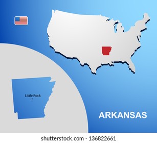 Arkansas on USA map with map of the state