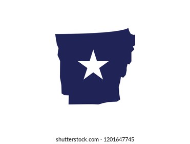 Arkansas  outline map blue USA state borders star vector illustration
