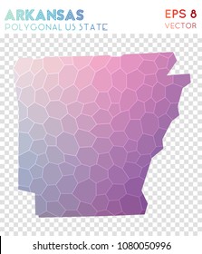 Arkansas polygonal, mosaic style US state map. Slightly low poly style, modern design for infographics or presentation.