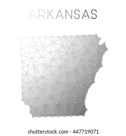Arkansas polygonal vector map. Molecular structure US state map design. Network connections polygonal Arkansas map in geometric style for your infographics.