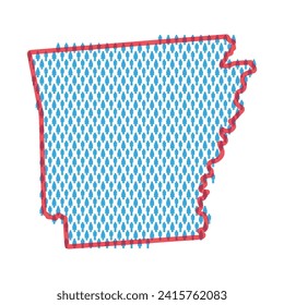 Arkansas population map. Stick figures people map with bold red translucent state border. Pattern of men and women icons. Isolated vector illustration. Editable stroke.