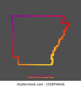 Arkansas purple red yellow fluid gradient outline map, stroke. Line style. Vector illustration