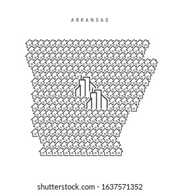 Arkansas real estate property map. Icons of houses in the shape of a map of Arkansas. Creative concept for a real estate agency. Vector illustration.