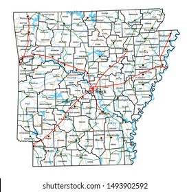Arkansas road and highway map. Vector illustration. svg