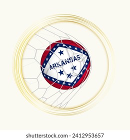 Arkansas scoring goal, abstract football symbol with illustration of Arkansas ball in soccer net. Vector sport illustration.