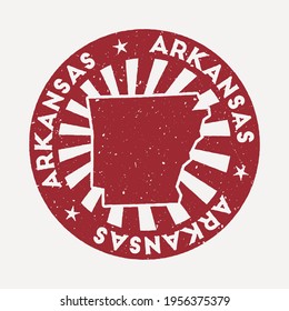 Arkansas stamp. Travel red rubber stamp with the map of us state, vector illustration. Can be used as insignia, logotype, label, sticker or badge of the Arkansas.