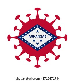 Arkansas state flag depicted as a virus, symbolizing the impact of the pandemic on the state.