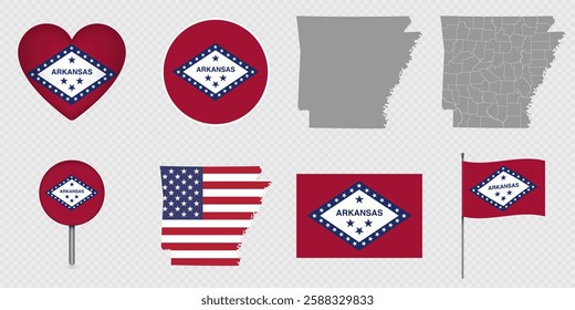 Arkansas State Flag and Maps Icon Pack.