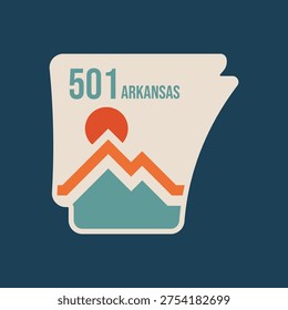 Arkansas State Frame with Retro Mountain Lines and State Code Perfect for Print, Apparel, etc