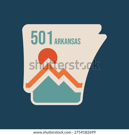 Arkansas State Frame with Retro Mountain Lines and State Code Perfect for Print, Apparel, etc