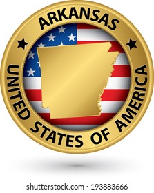 Arkansas state gold label with state map, vector illustration